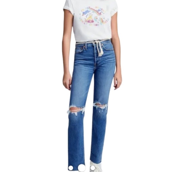 Re/Done Denim - ReDone Comfort Stretch High Rise Button Fly Distressed Stove Pipe Jeans Women 31